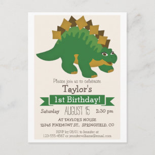 Groene Stegosaurus Dinosaur Kind Birthday Party Uitnodiging Briefkaart