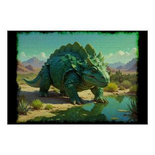 Groene Stegosaurus en woestijnzwembad Perfect Poster