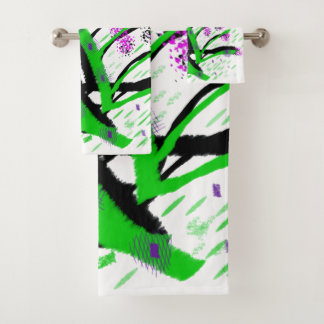 Groene Stelen Paarse Bloesems  Bad Handdoek