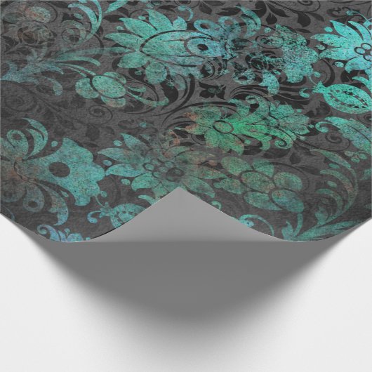 Groene Stencil Bloemen op houtskool Cadeaupapier (Hoek)