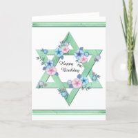 Groene ster van David met Blauwe en Roze Bloemen