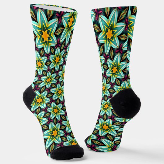 Groene sterren Bloemenpatroon Sokken (Gebogen)