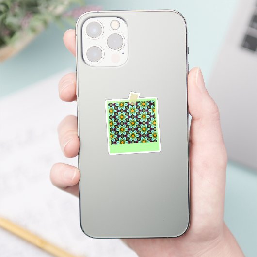 Groene sterren Bloemenpatroon Sticker (Telefoon)