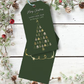 Groene stijl Doodle kerstboom, rendier, sterren Cadeaulabel