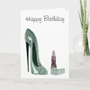 Groene Stiletto Schoen en Lipstick Art Kaart