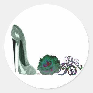 Groene stiletto schoen en roos kunst ronde sticker