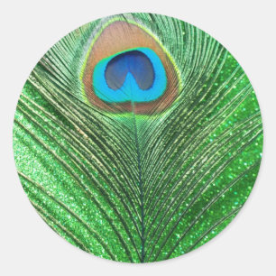Groene stilleven glittery Peacock Ronde Sticker