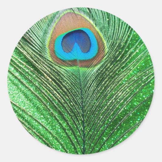 Groene stilleven glittery Peacock Ronde Sticker (Voorkant)