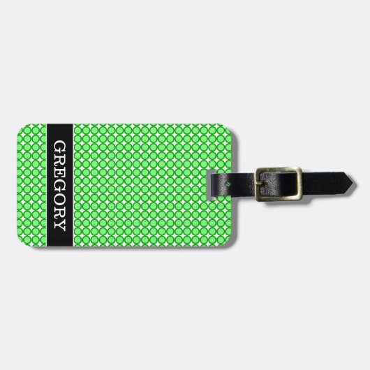 Groene Stippen/cirkels patroon + aangepaste naam Bagagelabel (Voorkant horizontaal)
