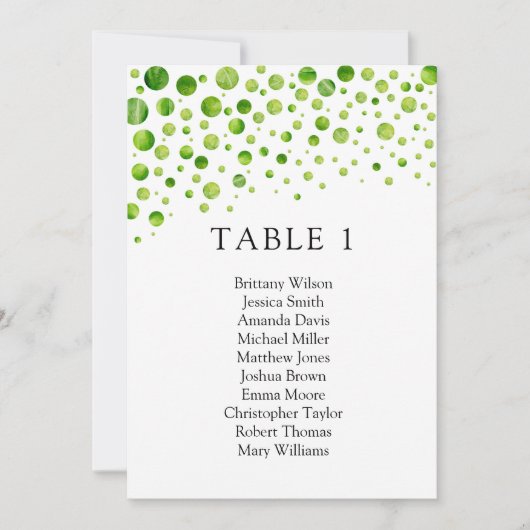 Groene stippen zitplaatsindeling. Trouwtafelplan Kaart (Voorkant)