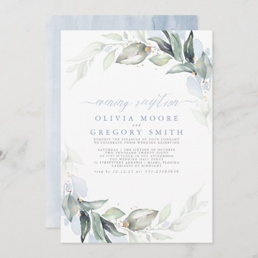 Groene Stof Blauw Elegante Avondreceptie Kaart (Voorkant / Achterkant)