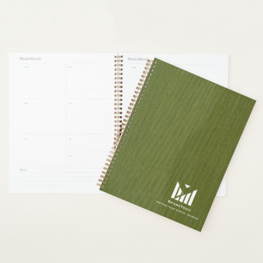 Groene Stoffentextuur Elegant Monogram Logo Custom Planner (Display)