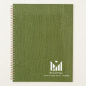 Groene Stoffentextuur Elegant Monogram Logo Custom Planner (Voorkant)