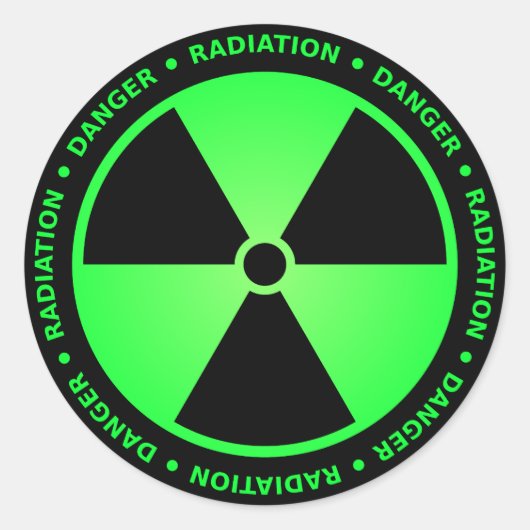 Groene stralingswaarschuwing ronde sticker (Voorkant)