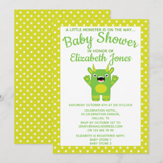 Groene Streep Kleine Monster Baby shower Invitatio Kaart