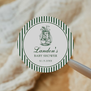 Groene Streep Nieuw in de Club Golf Baby Shower Ronde Sticker