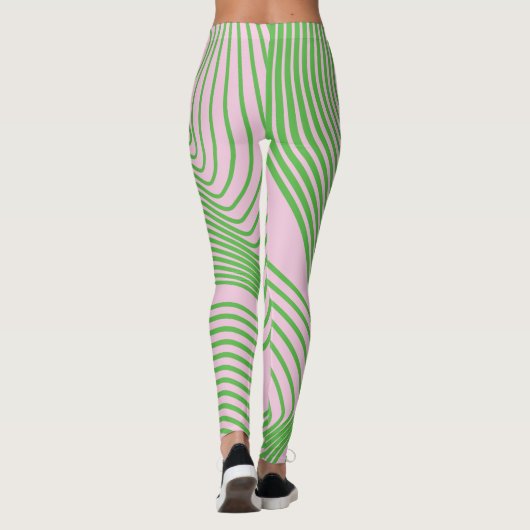 Groene streep op roze ondergrondse peulen leggings (Achterkant)