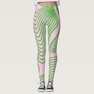 Groene streep op roze ondergrondse peulen leggings