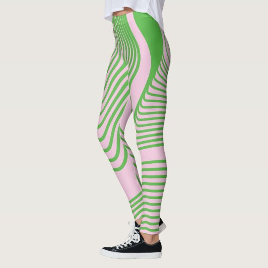 Groene streep op roze ondergrondse peulen leggings (Links)