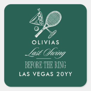 Groene Streep Tennis Moderne Chique Hen Bruiloft F Vierkante Sticker