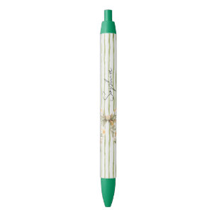 Groene Strepen Bloemenslinger Zwarte Inkt Pen