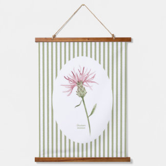 Groene strepen en aquarel wilde bloem uit vroeger hangend wandkleed