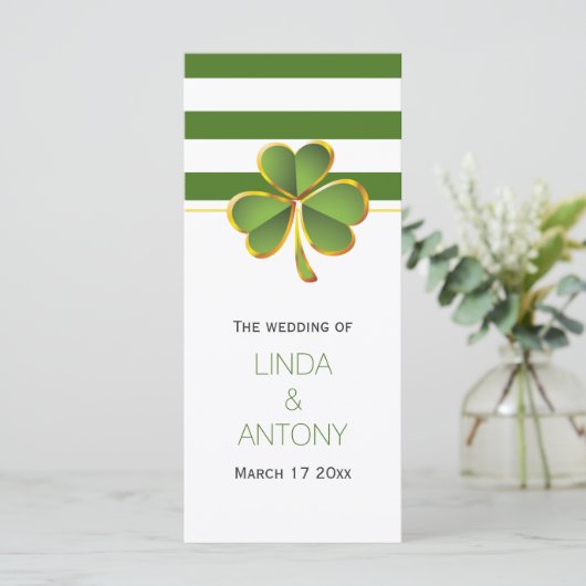 Groene strepen en klaver Ierse bruiloft programma (Staand voorkant)