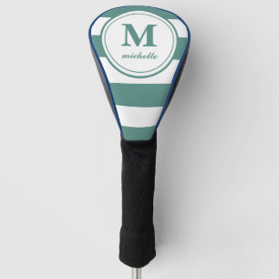 Groene strepen   Golf   monogram met gepersonalise Golfheadcover