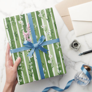 Groene Strepen Madeliefjes Bloemen Verjaardag Cadeaupapier
