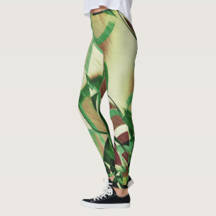 Groene strepen op bruin, geboord afbeelding leggings
