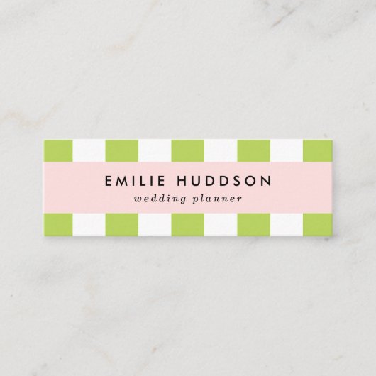 Groene strepen, witte strepen, gestreept patroon mini visitekaartje (Voorkant)