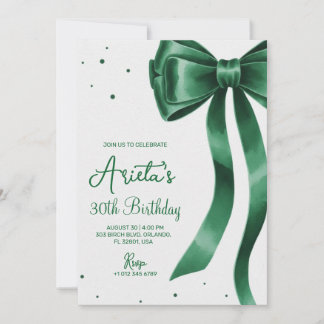 Groene strik & elegante script stijlvolle verjaard kaart