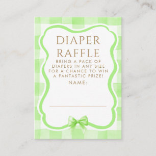 Groene strik luierspel baby shower tickets informatiekaartje