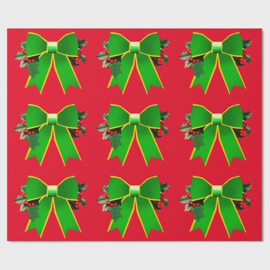 Groene strik met Holly Red Wrapping Paper Cadeaupapier (Vlak)