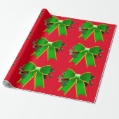Groene strik met Holly Red Wrapping Paper Cadeaupapier (Uitgerold)