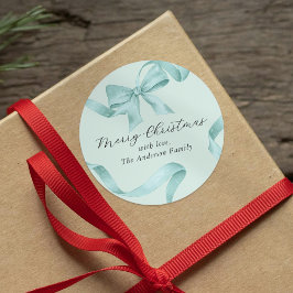 Groene strik vrolijk kerstfeest ronde sticker