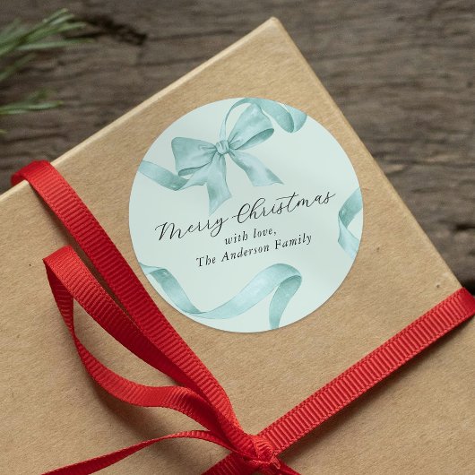 Groene strik vrolijk kerstfeest ronde sticker