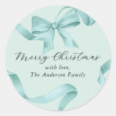 Groene strik vrolijk kerstfeest ronde sticker (Voorkant)