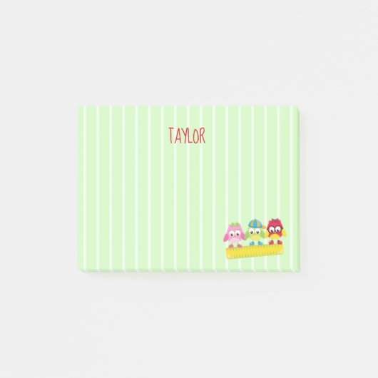 Groene Stripes met schattige uilen Post-it® Notes (Voorkant)