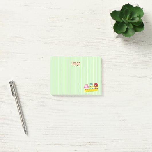Groene Stripes met schattige uilen Post-it® Notes (Kantoor)