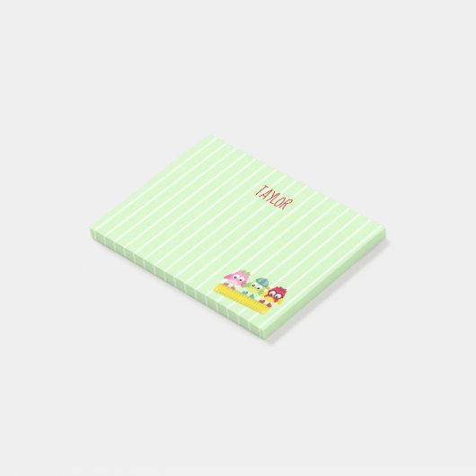 Groene Stripes met schattige uilen Post-it® Notes (Schuin)