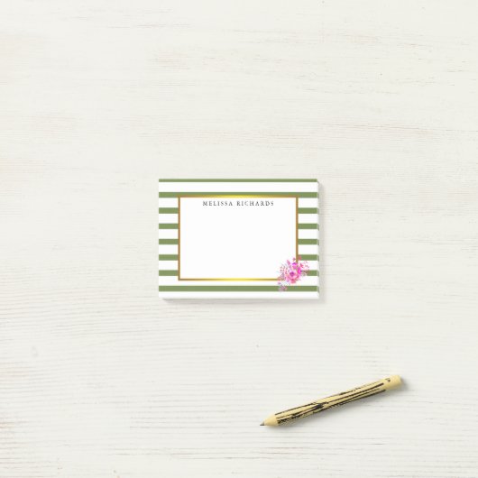Groene strips met gouden rand Floral Post-it® Notes (Op bureau)