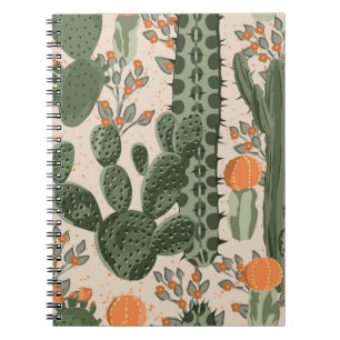 Groene succulente cactus en oranje bloemen notitieboek