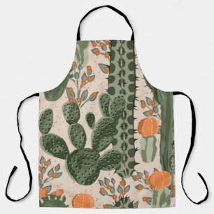 Groene succulente cactus en oranje bloemen schort