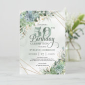 Groene succulente eucalyptus faux goud 50th kaart (Staand voorkant)