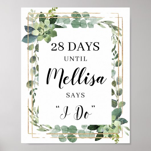 Groene succulente gouden boho countdown bord poster (Voorkant)
