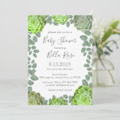 Groene Succulents Baby Shower Invitations Kaart (Staand voorkant)