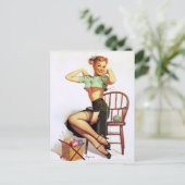 Groene Sweater Pin Up Briefkaart (Staand voorkant)