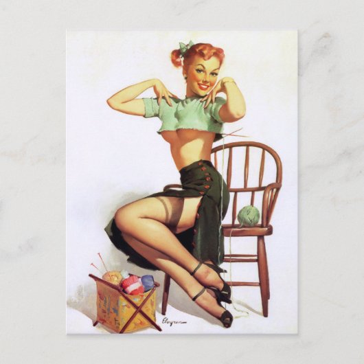 Groene Sweater Pin Up Briefkaart (Voorkant)