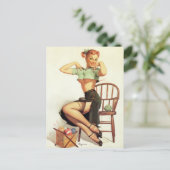 Groene Sweater Pin Up Briefkaart (Staand voorkant)